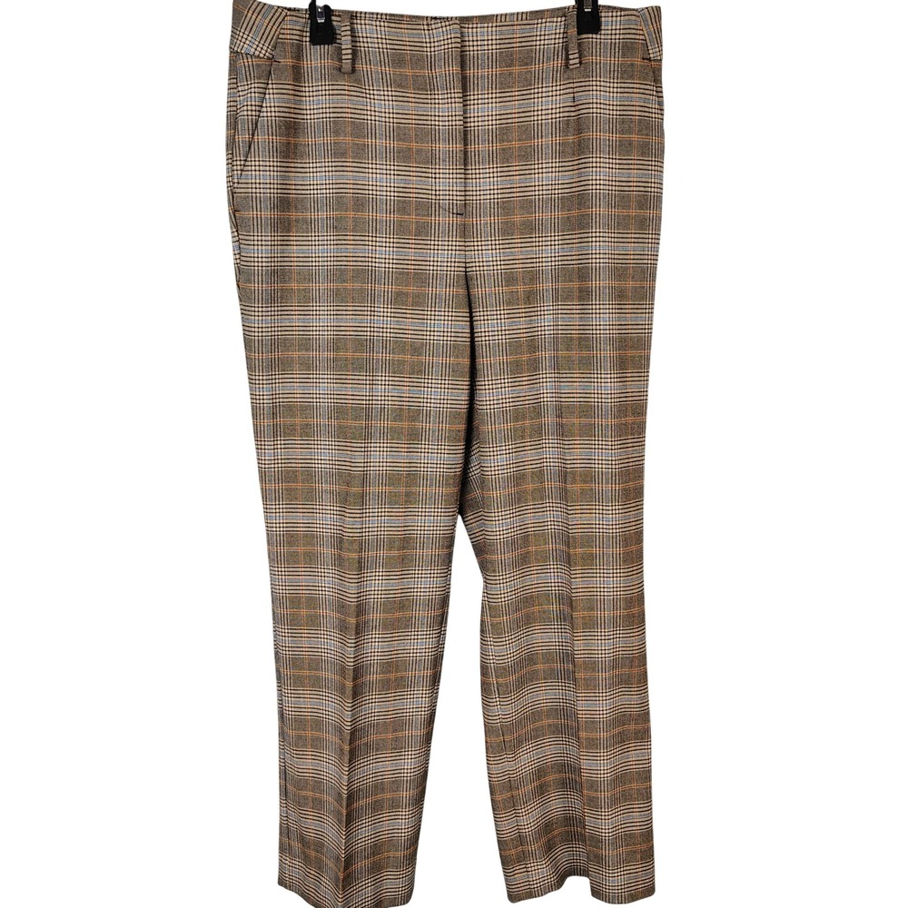 Talbots Southampton Pant Womens 14 Brown Plaid Straight Leg Stretch Trousers